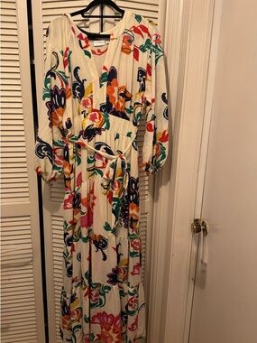 Premier Cream Floral Maxi Dress with Multicolor Bloom Print